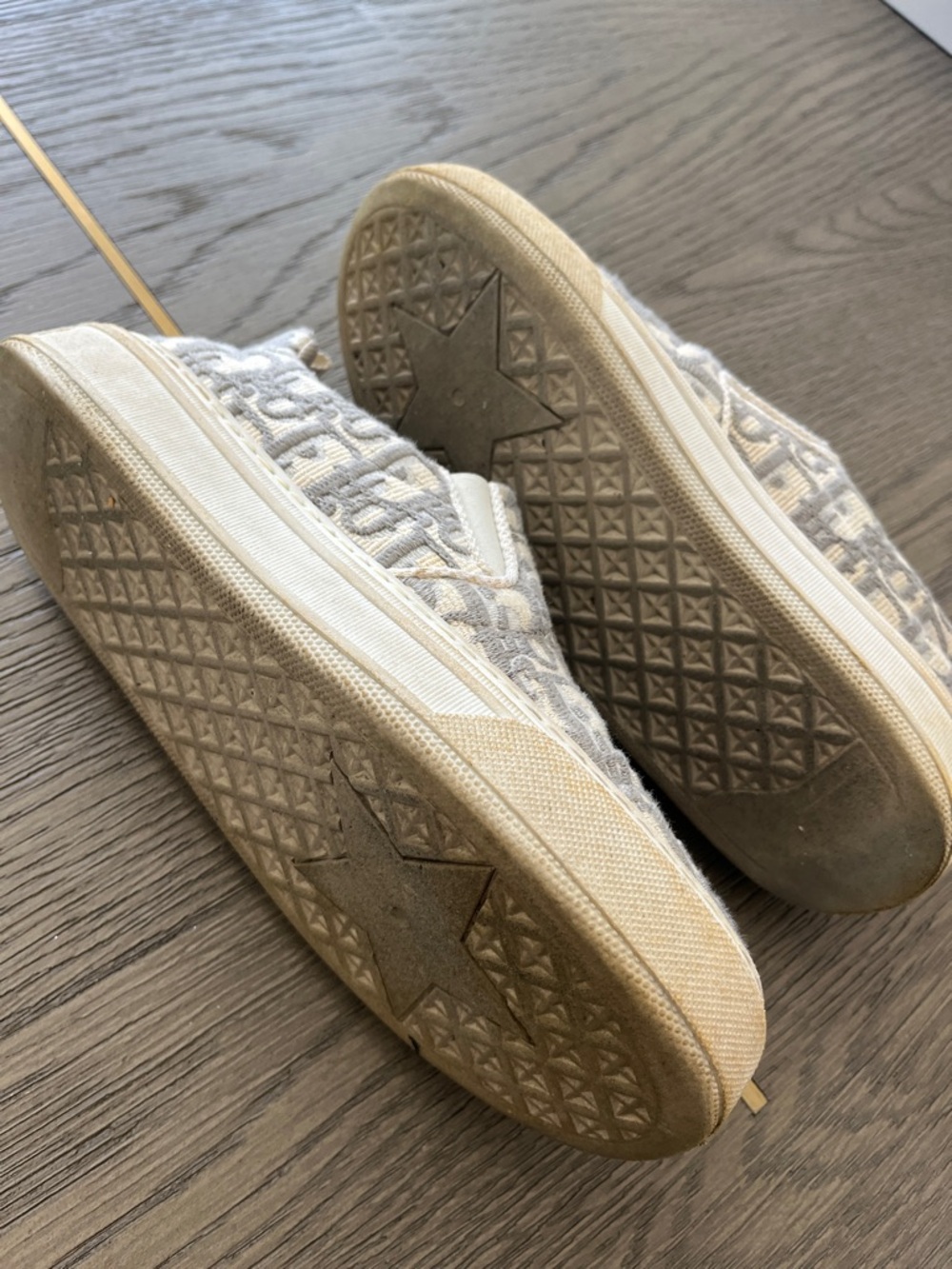 Monogram Slip-On Canvas Sneakers in Light Gray and Cream - Picture 3 of 6